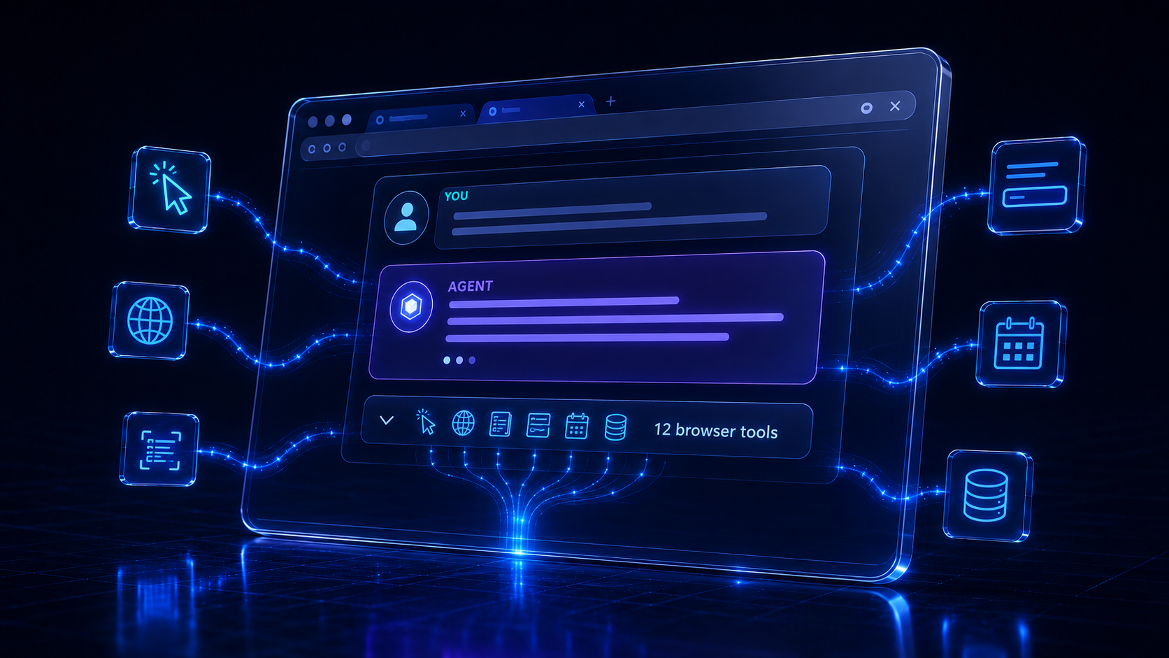 The Browser Control chat with an agent reply and its browser tools collapsed into a tidy count