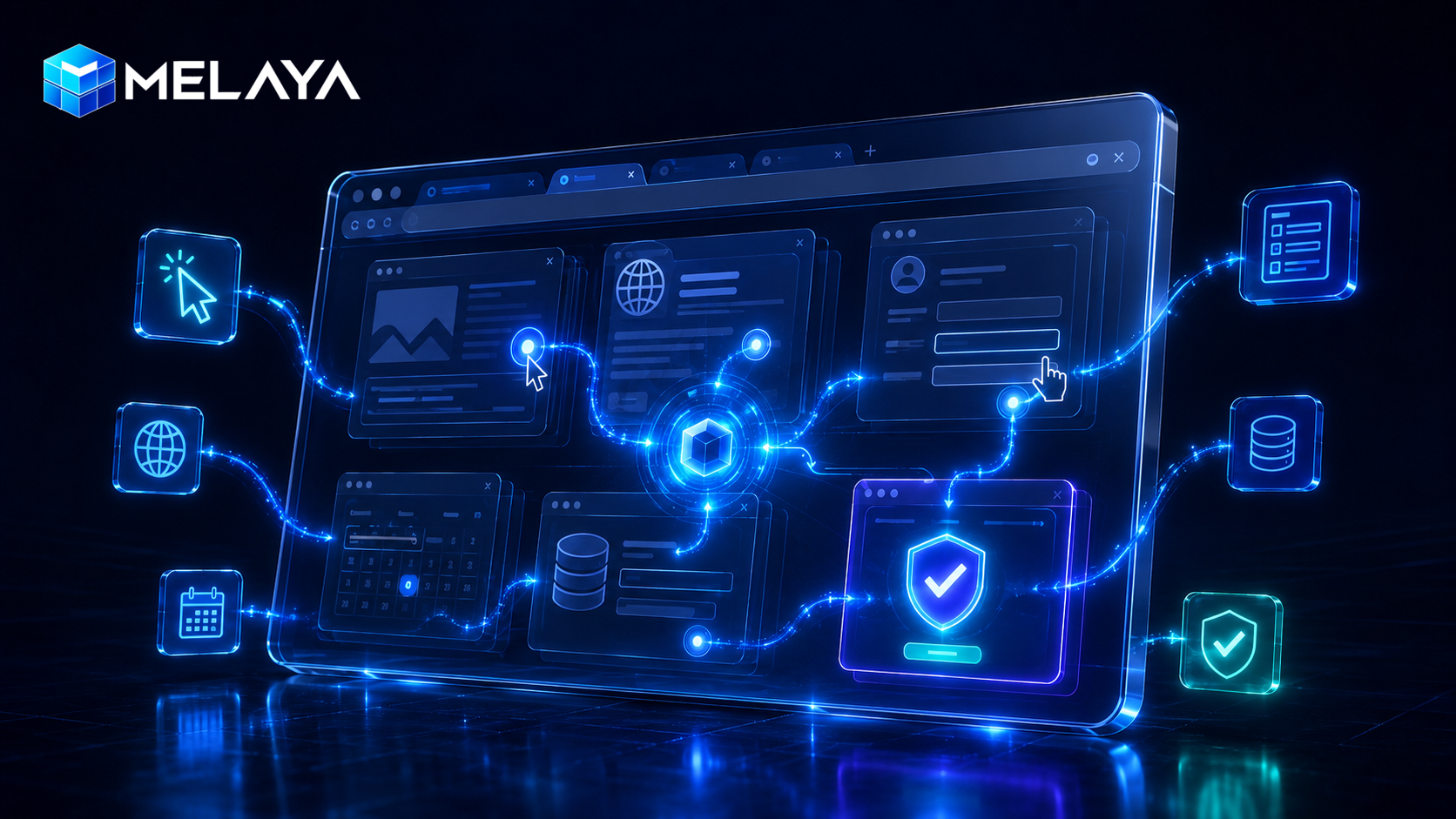 Melaya Browser Control: an AI agent driving a real desktop browser across Chrome, Edge, and Brave, watched live with human approvals