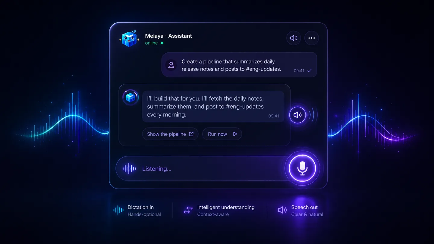 Voice dictation and spoken replies in the Melaya Assistant