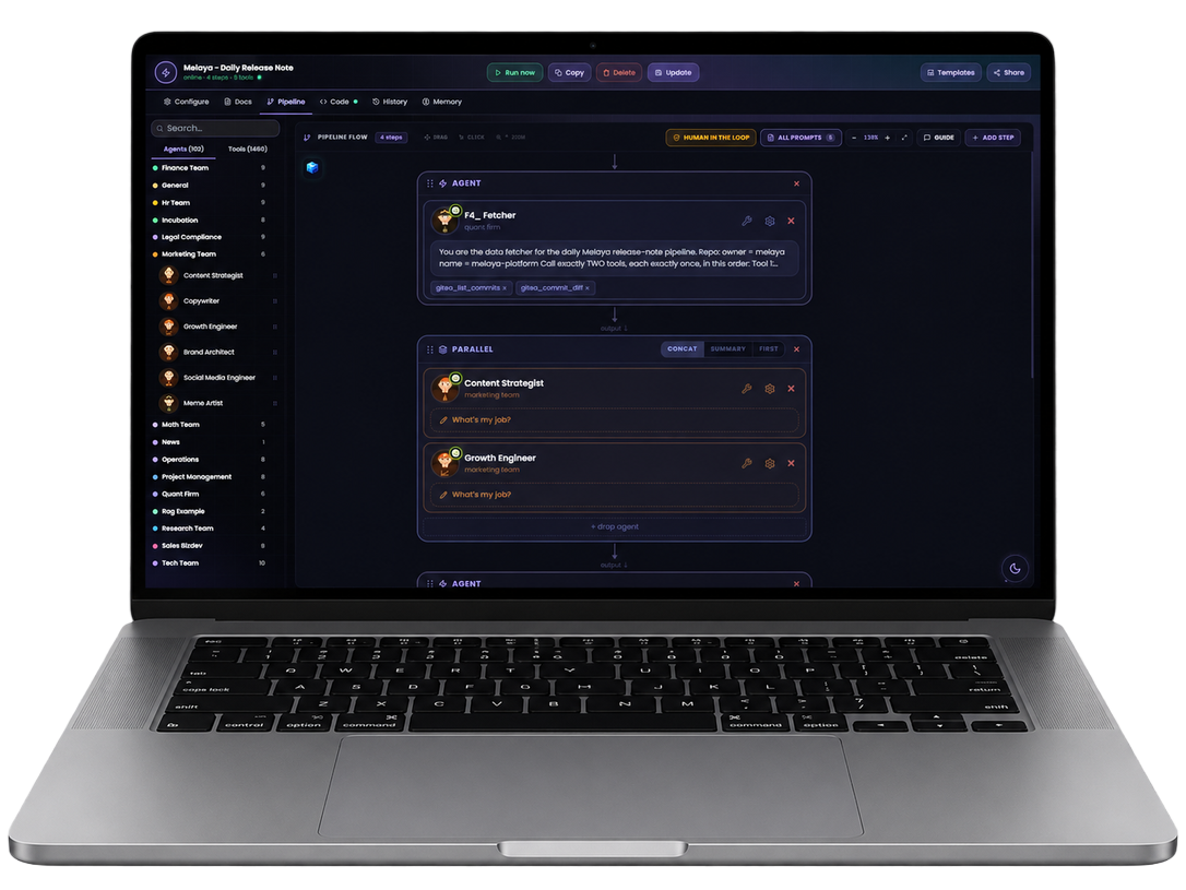 Melaya on desktop: the workspace where your agents live
