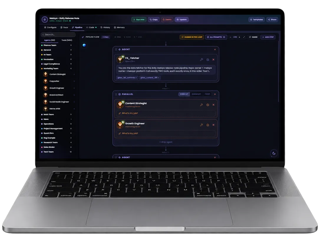 Melaya on desktop: the workspace where your agents live