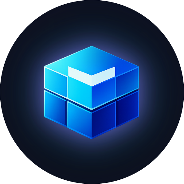 Melaya cyan and blue cube mark